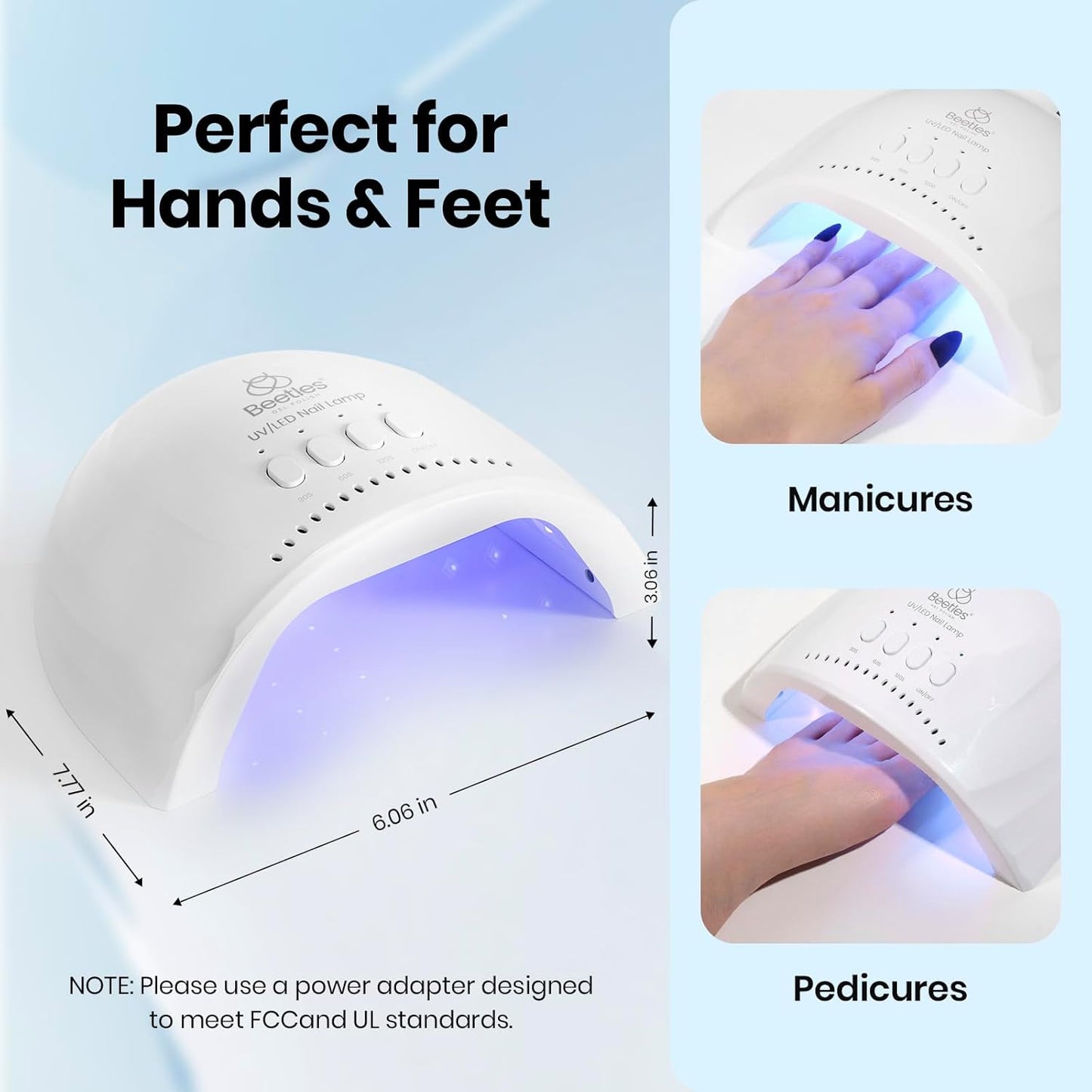 Beetles UV Nail Lamp - LED Nail Dryer with Smart Sensor | 3 Timer Settings for Fast Gel Curing, White