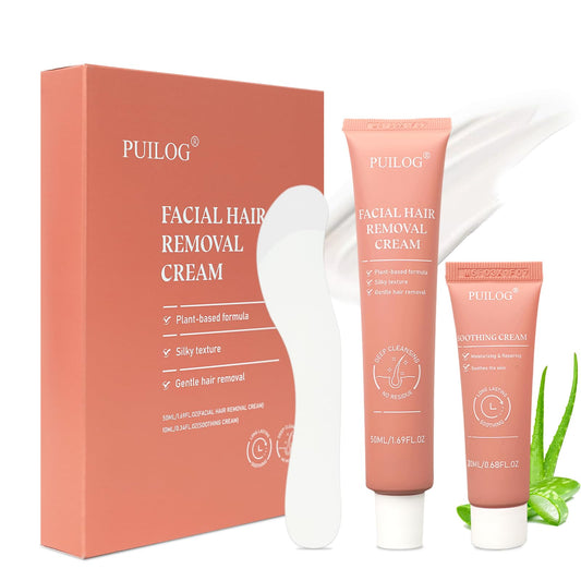Facial Hair Removal for Women, Depilatory Cream for Face with Post-Care Soothing Cream, Flawless Hair Removal for Pubic Sensitive Skin At Home w/Spatula, 2.37 Fl Oz