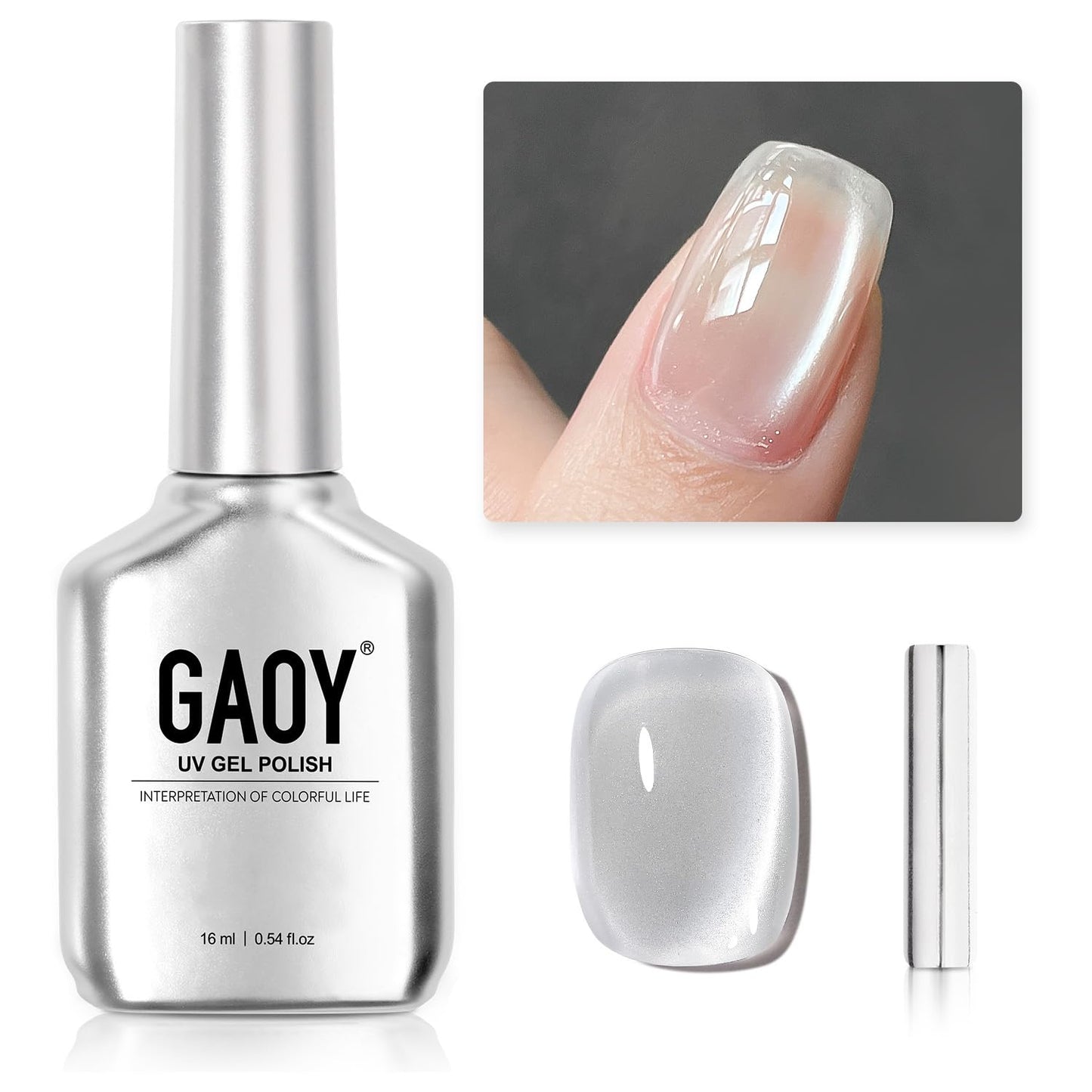 Glassy Cat Eye Gel Nail Polish - 16ml Holographic UV Gel with Magnet | Silvery Moonlight Reflective Finish