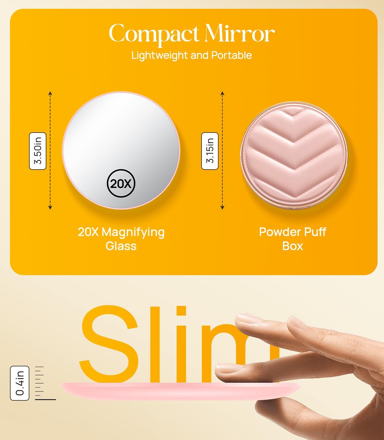 Gospire 20X Magnifying Makeup Mirror - Compact 3.5 Inch Round Design | Portable Pink Cosmetic Tool for Travel