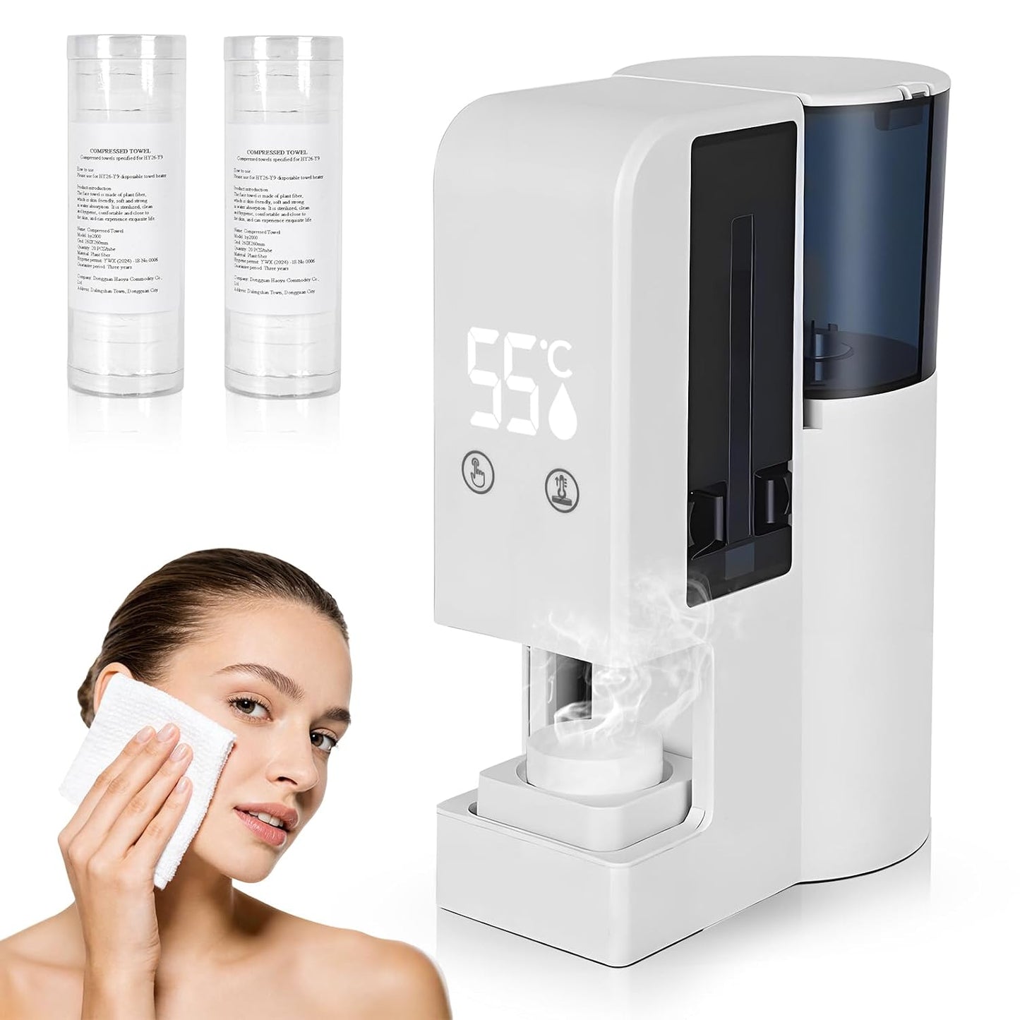 Automatic Hot Towel Dispenser - Upgraded Facial Towel Warmer with 5s Instant Heat | 55°C (131°F) Voice Alert, Wall/Counter Use (100 Towels)