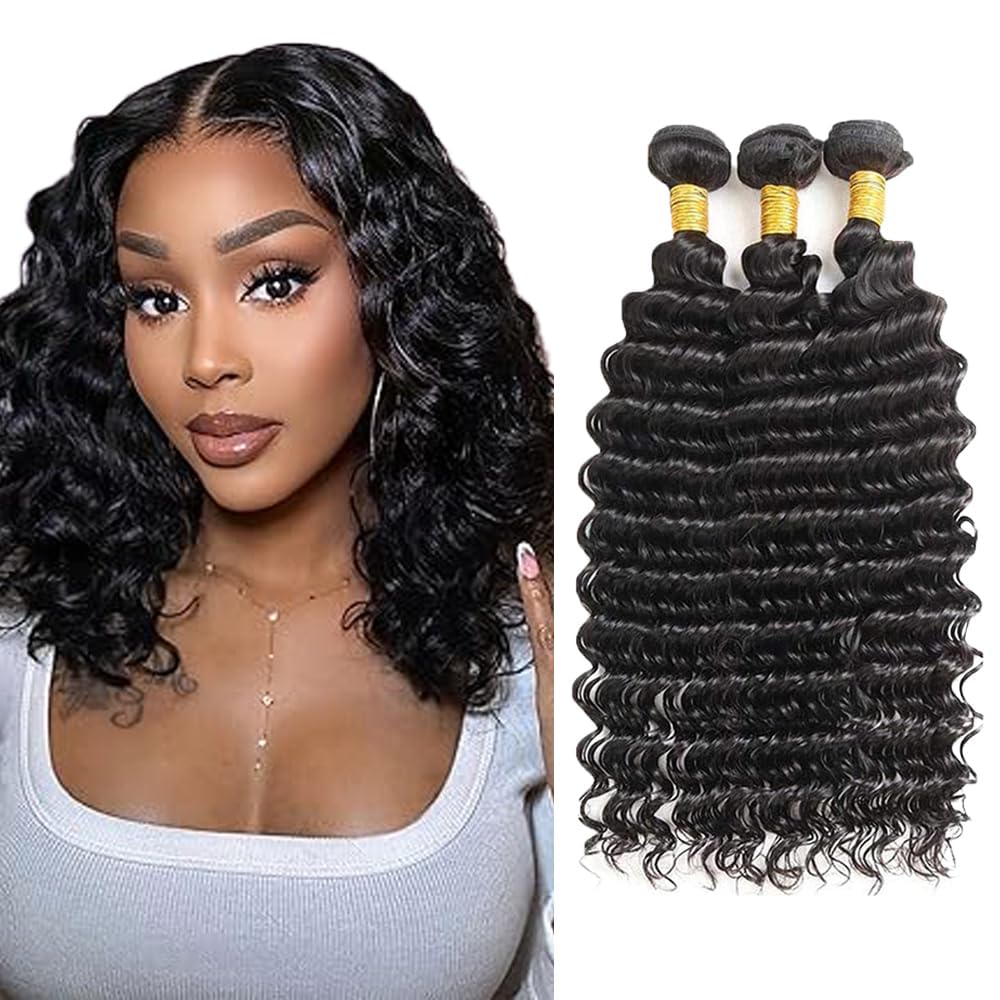 Human Hair Bundles Deep Curly Wave 3 pack Bundle 14 16 18 Inch 150g Deep Wave Human Hair Bundles Black Natural Color Double Weft Hair Extensions