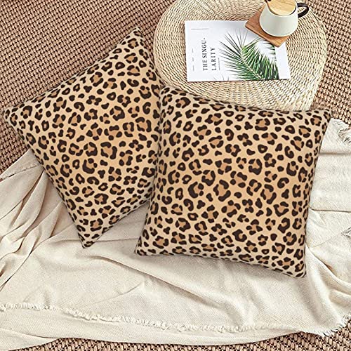 Leopard Print Throw Pillow Covers Set of 2 - 18"x18" Soft Velvet