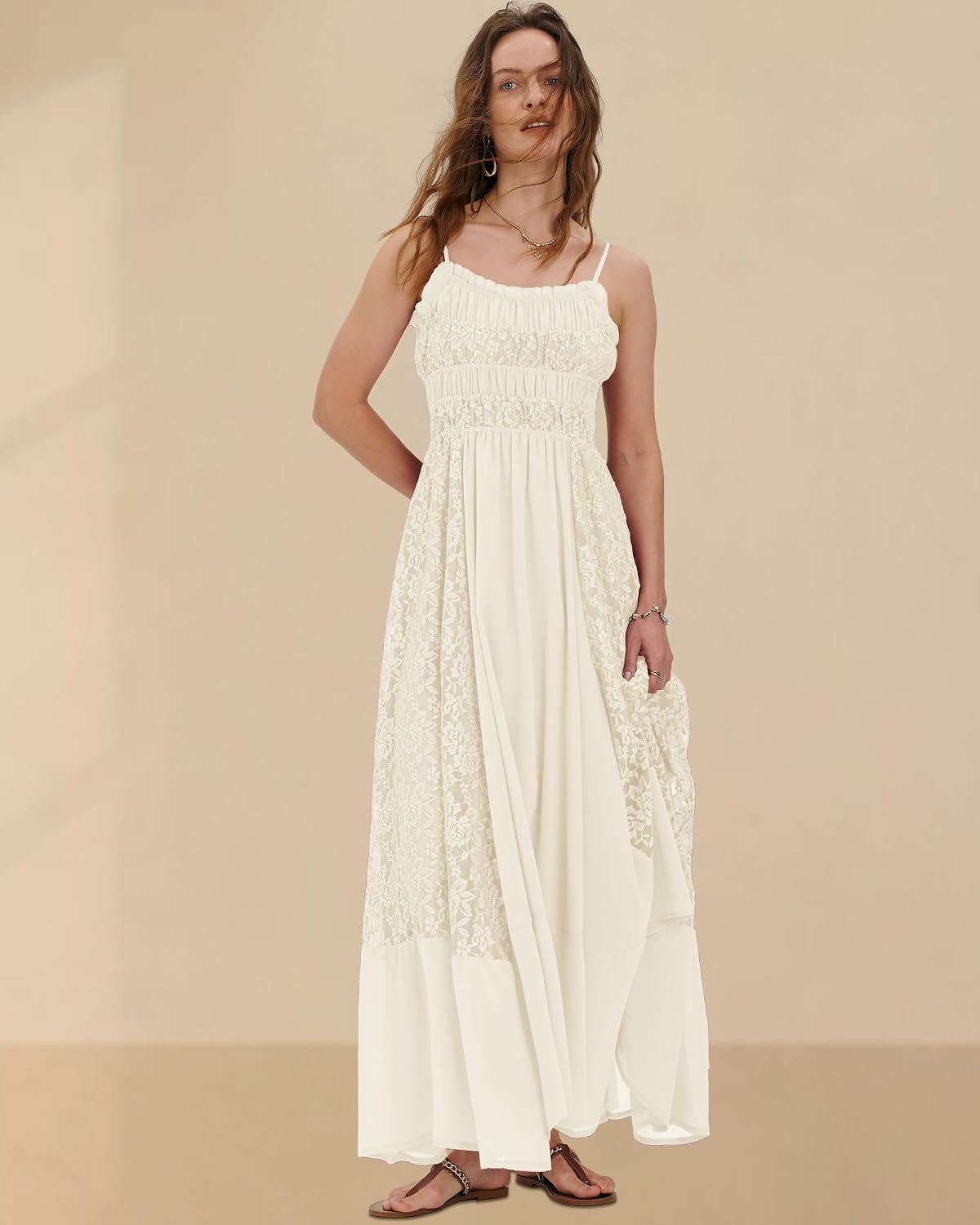 Bohemian Maxi Dress for Women - Casual Lace Floral Embroidery | Flowy A-Line Beach Dress