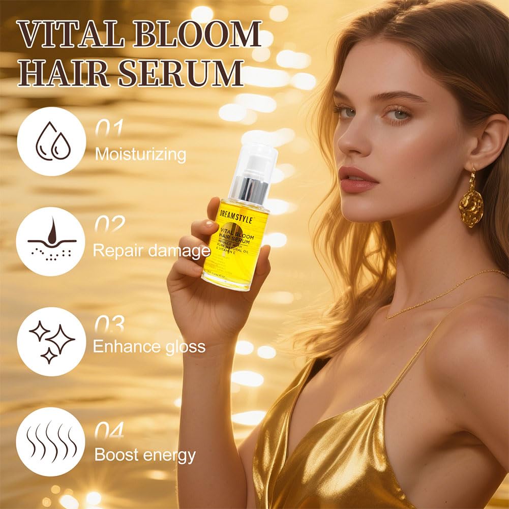 Monaluxe Hair Oil Vital Bloom Hair Serum, pure natural oil & vitamine, Smooth Frizz and Add Shine Strengthens, All Hair Types (2.02 Fl Oz)