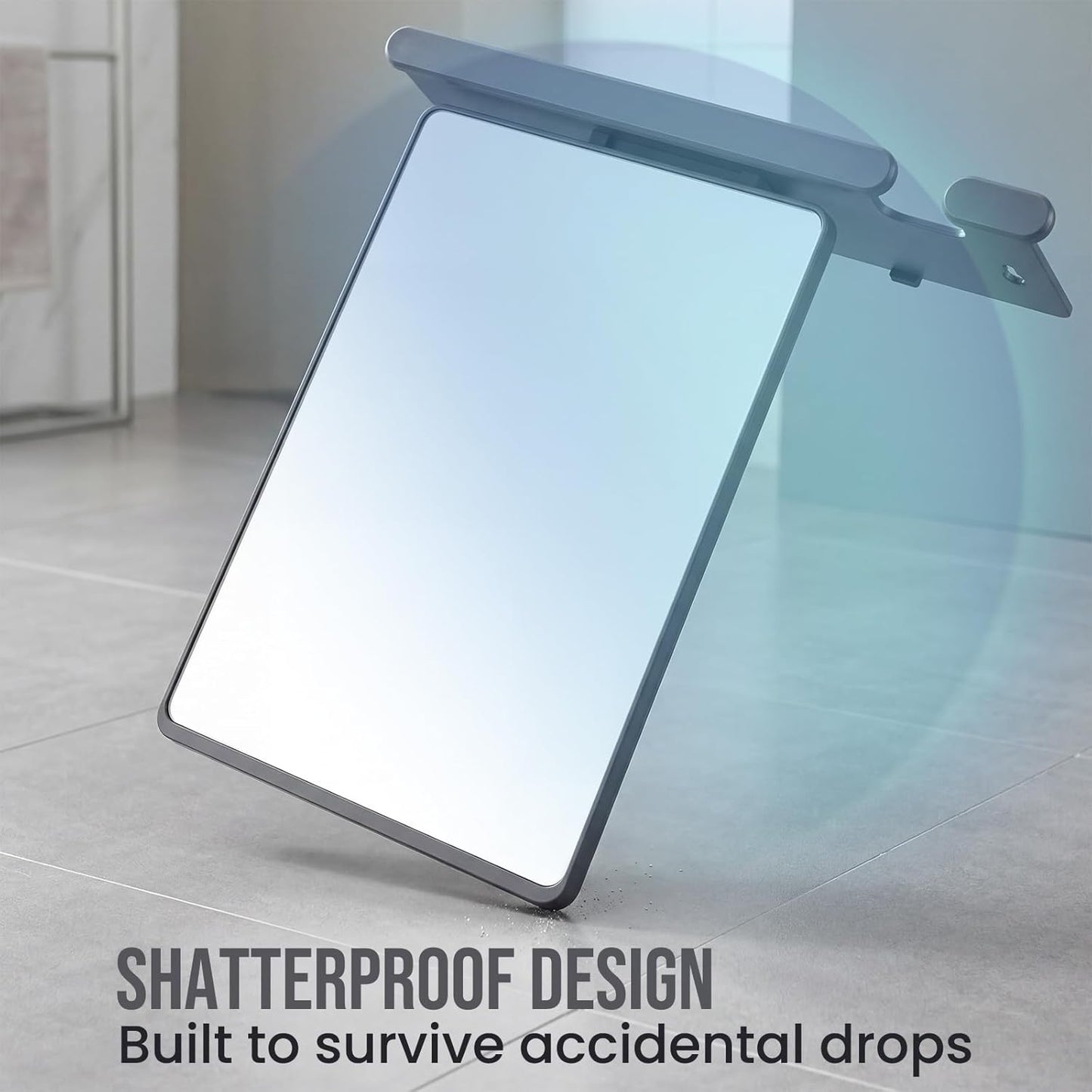 Fogless Shower Mirror for Shaving - Anti-Fog, Wall-Mounted with Powerful Suction | Shatterproof, Grey