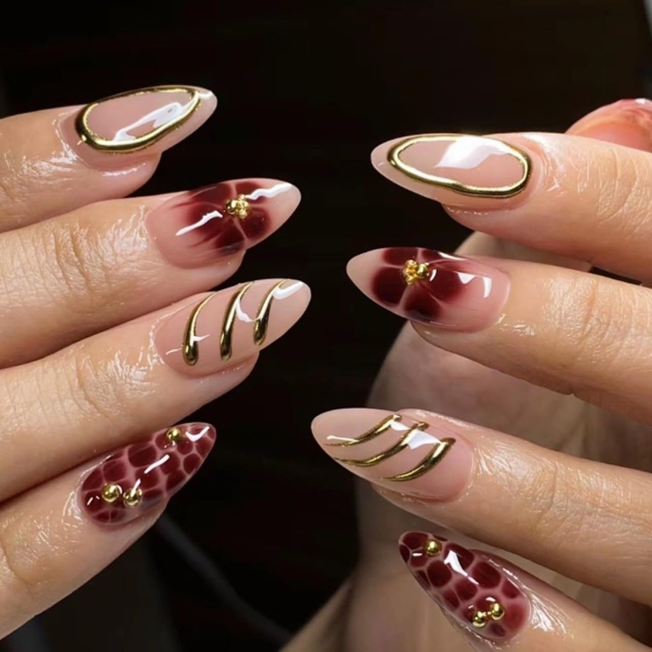 Almond Press-On Nails - Ombre Purple Floral Butterfly Design | 24 Full Cover Rhinestone False Nails for Women