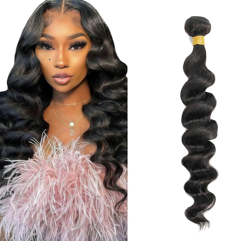 Loose Wave Bundles Loose Wave Bundles Human Hair LadrXadr Natural Black Human Hair Bundle Unprocesssed Color 1B Bundle 16 Inch 50g