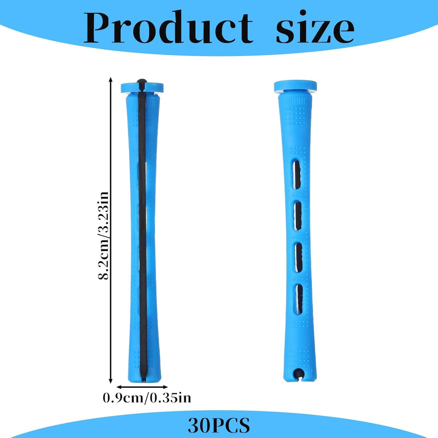 30 Pcs Perm Rods Set - Plastic Cold Wave Hair Curling Rollers for Natural Hair | 0.35 Inch, Blue