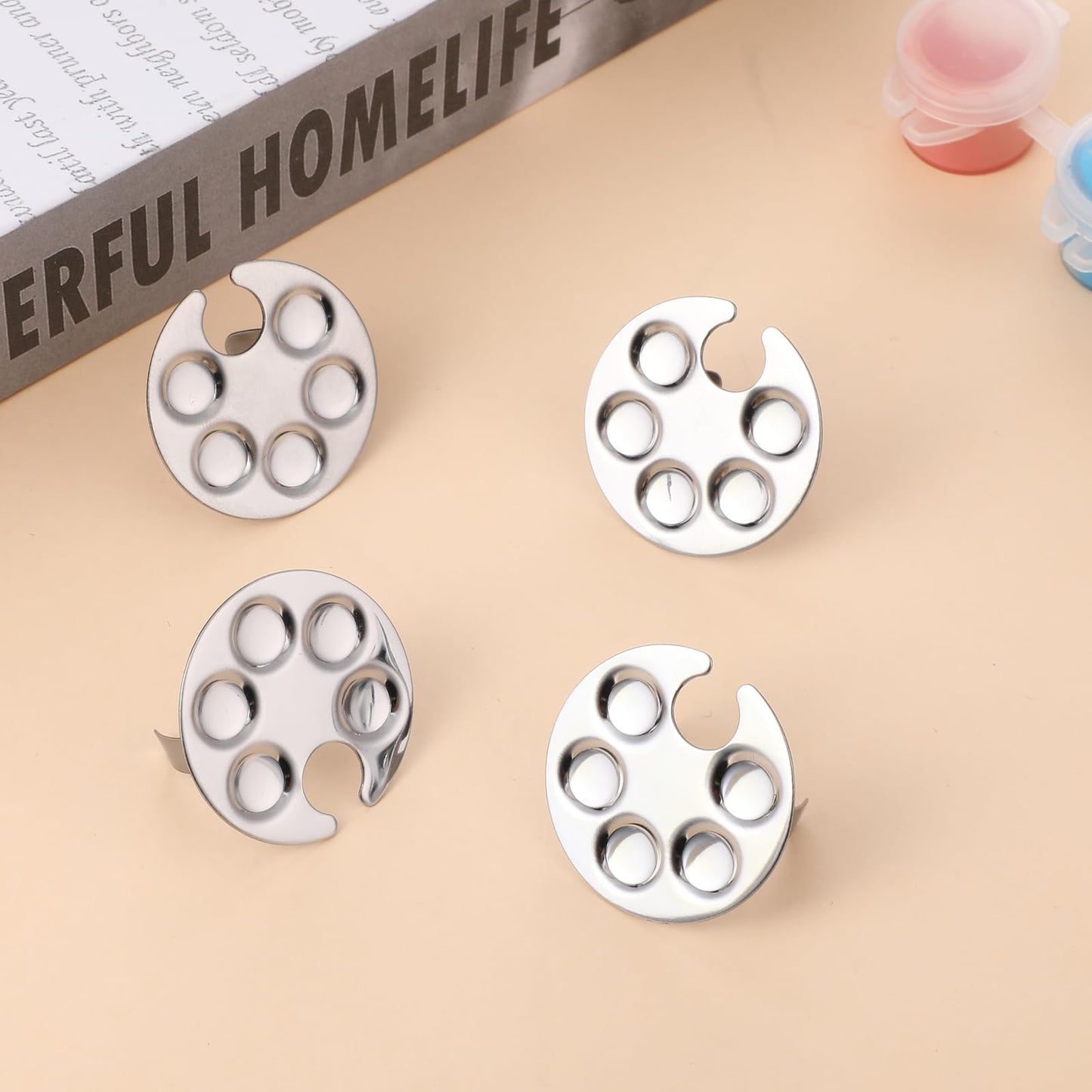 4 Pack Mini Nail Art Palette, Nails Rings Palette, Finger Rings Metal Manicure Palettes Tools, Nails Polish Mixing Plate, Gel Palettes Manicure for Nail Art Display