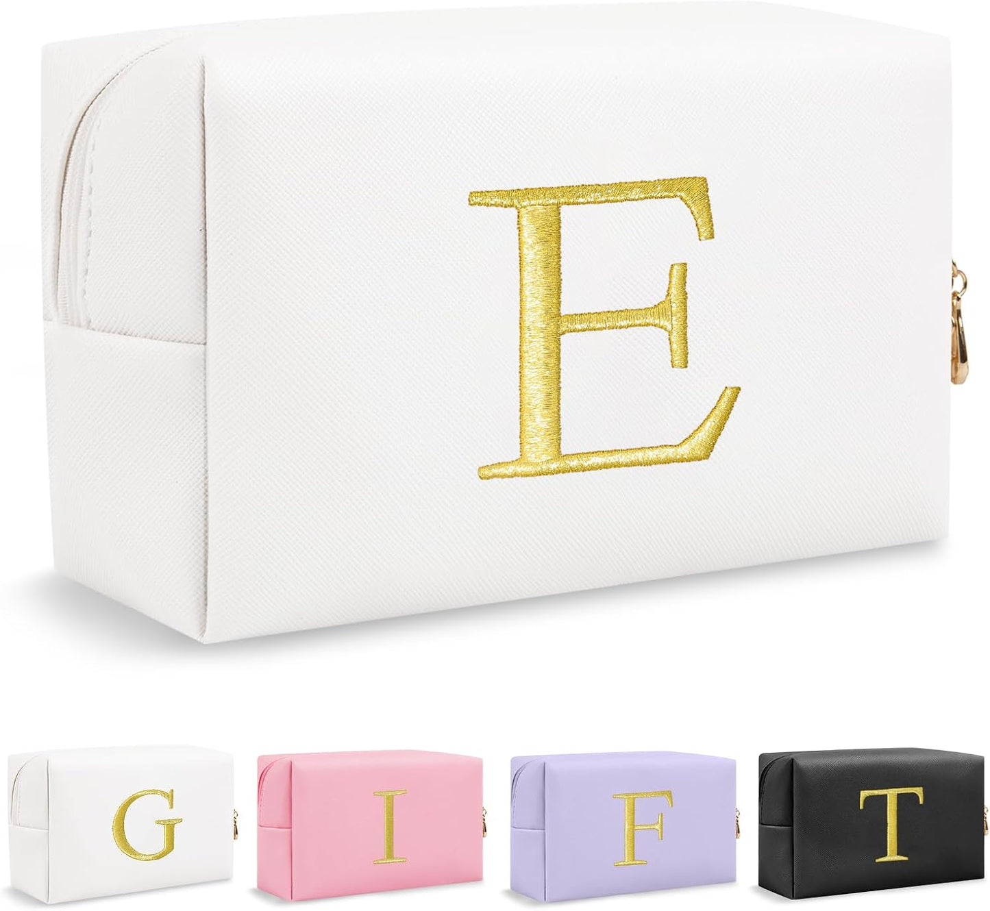 Personalized Initial Makeup Bag - Gold Embroidered Cosmetic Bag for Teens | Custom Travel Toiletry Bag (Black)