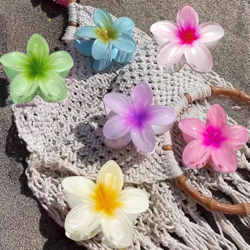 YIHONGYAN White Gradient Plumeria Flower Hair Claw Clips - Summer Beach Accessories (3 Pack)