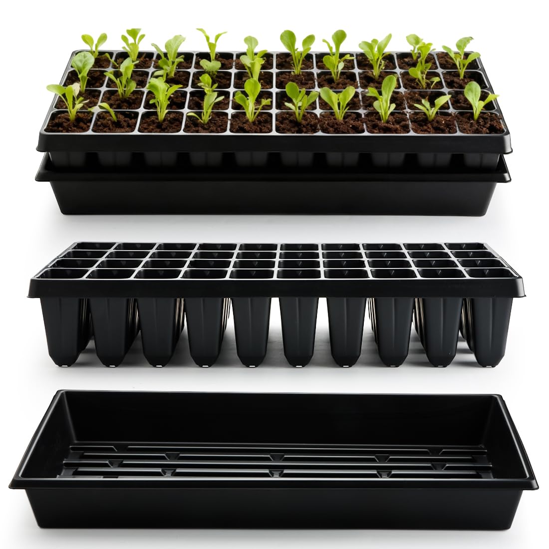 RooTrimmer 10 Pack 1020 Seed Starter Trays and 10 Pcs 40 Cell Plug Trays, Thick Durable Seedling Plastic Nursery Tray for TD542 1020 Tray Germination (10 Sets)