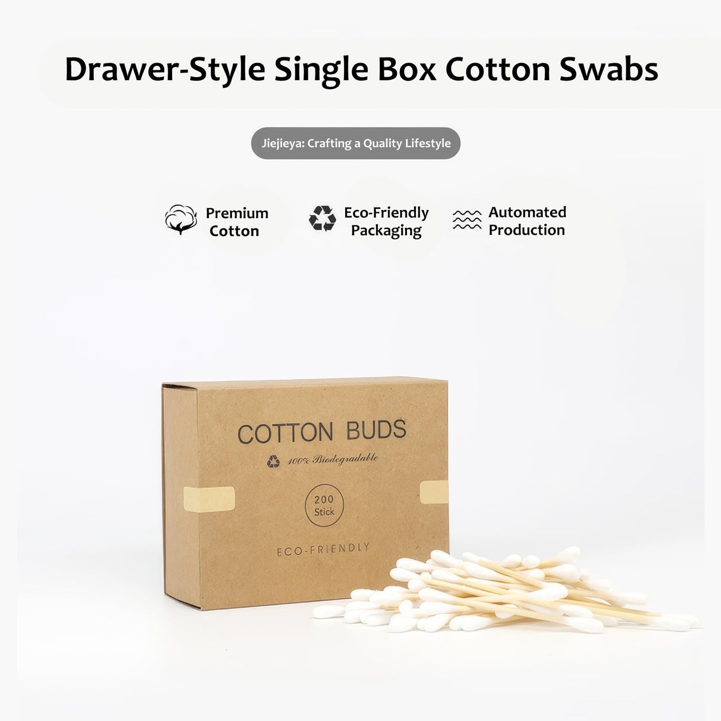 Bamboo Cotton Swab 200PCS Double Cotton Buds bamboo Cotton Bud Eco organic bamboo ear swab for Ear Skin Jewelry Art Pet Cleaning Craft Paper Packaging (1 PACKS)