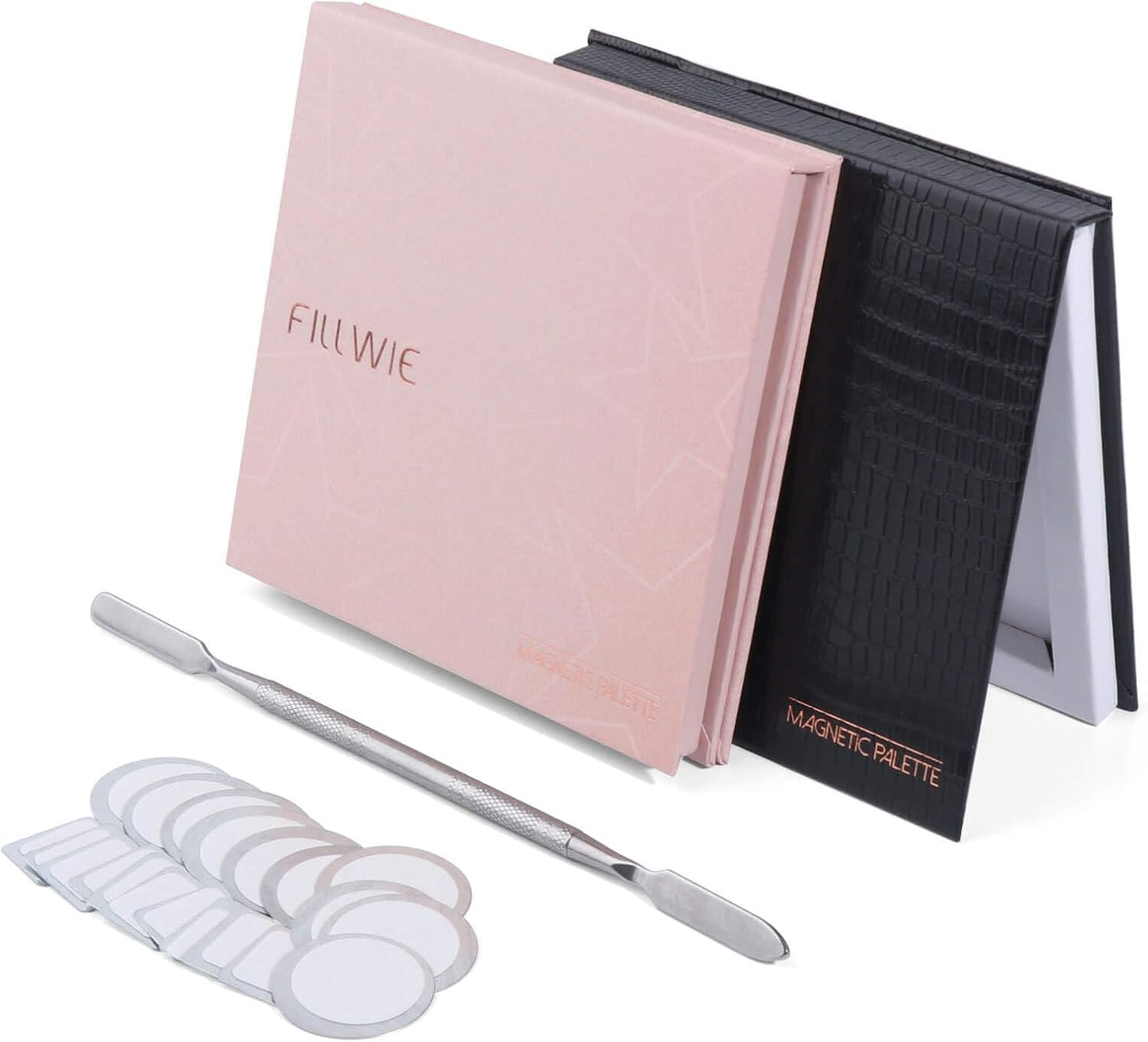 Magnetic Makeup Palette - Small Empty Cosmetic Organizer with Mirror & Spatula | Includes 20 Metal Stickers - Black