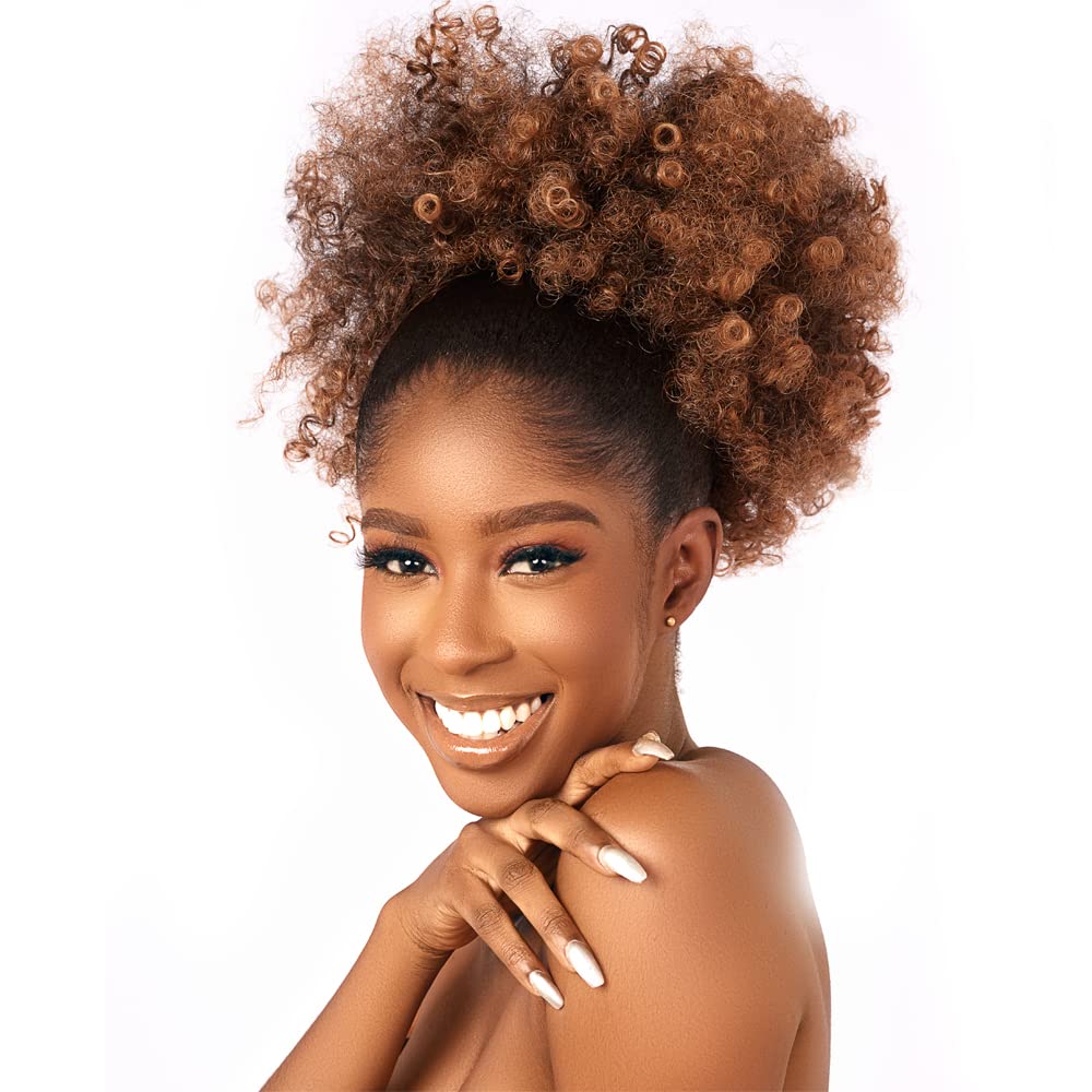 Kinky Curly Drawstring Ponytail Extension - Afro Puff Hairpiece for Black Women | Synthetic Short Bun (2#)