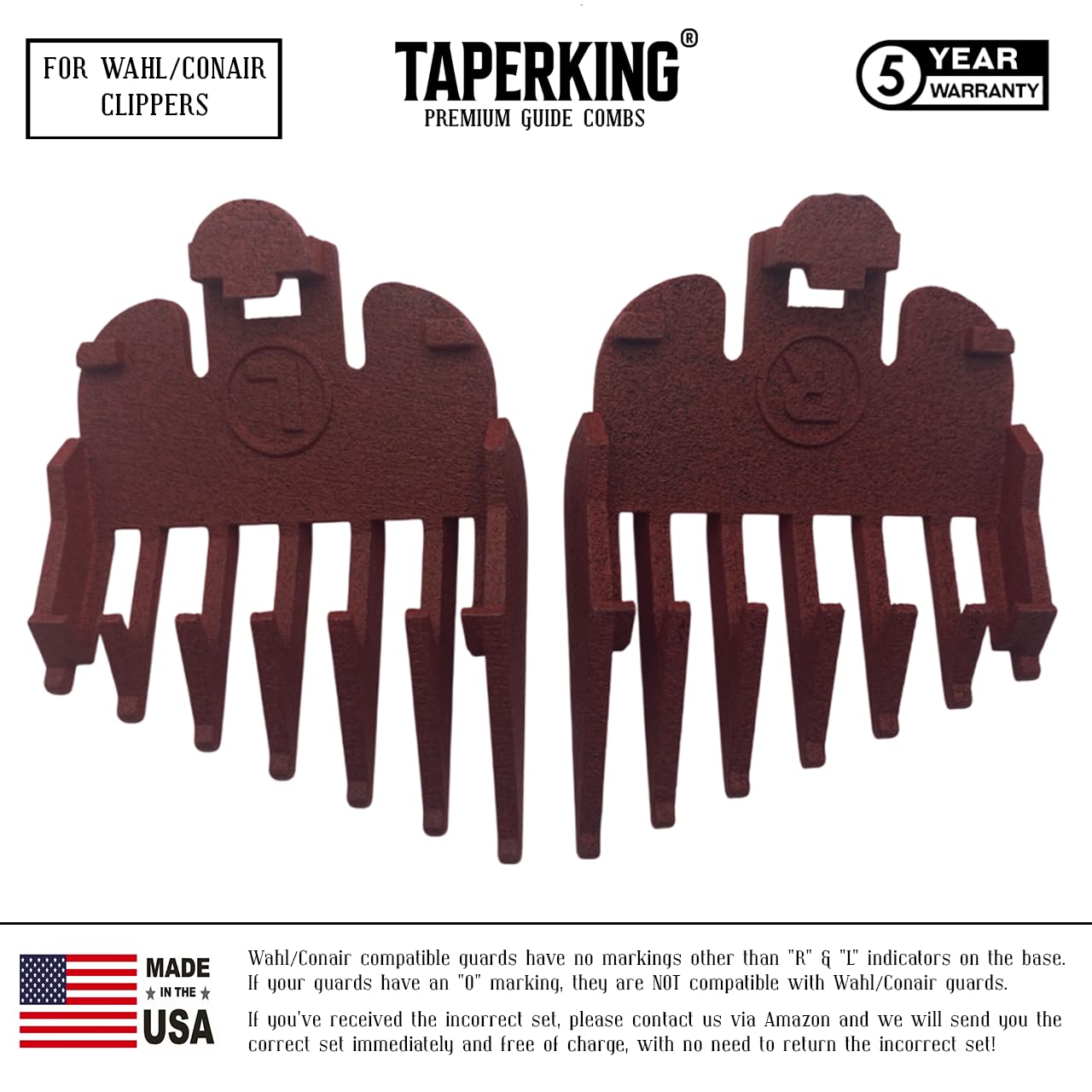 Taper King Clipper Guide Combs - Fool Proof Tapers & Fades at Home! Ruby (#1 to #3) - Compatible with Wahl/Conair Clippers!