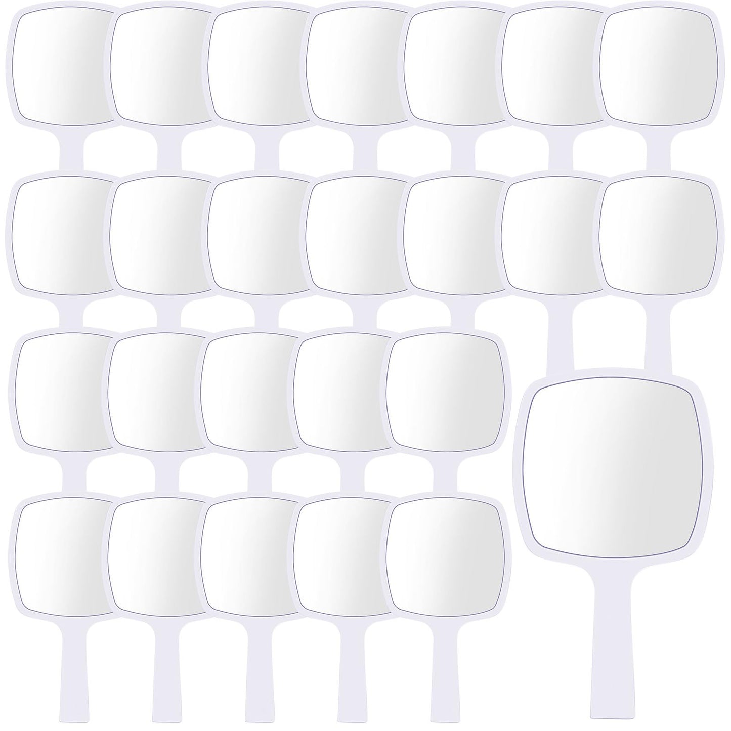 Threehoney 25 Pcs Hand Mirrors Bulk Small Handheld Mirrors with Handle 6.3 x 3.54 Inch Travel Makeup Tools Portable Vanity Glass for Bathroom Home Barber Salon Camping Gifts for Women (White)
