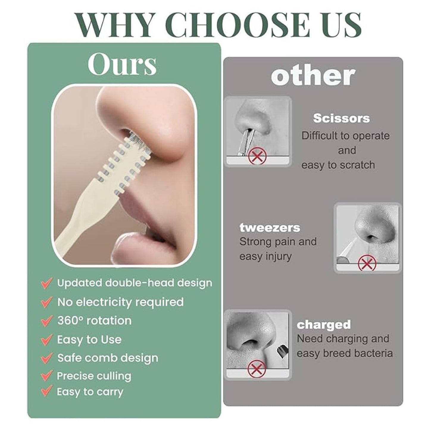 Calefow 12Pcs Nose Hair Trimmer，2-in-1 Nasal Hair Cutter，Upgraded Manual 360° Rotating Nostril Hair Removal Tool Double Sided Nose Hair Blade for Women Men Personal Cleaning
