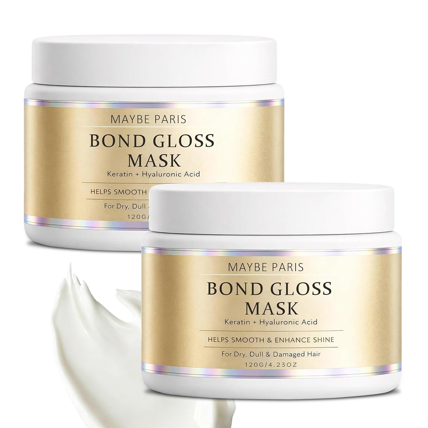 2PCS Maybe Paris Bond Gloss Mask – Hydrolyzed Keratin & Hyaluronic Acid for Stronger, Smoother, Shinier Hair – Bond Gloss Mask Hydrating Nourishing & Deep Repairing for Dry, Dull, Damaged Brittle Hair