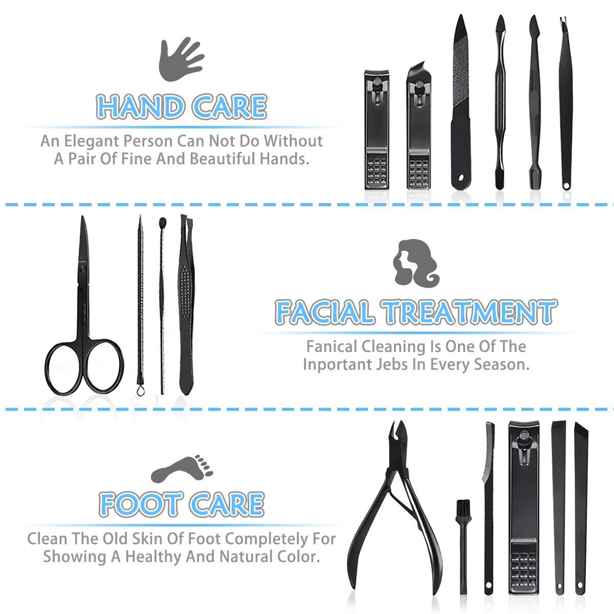 Nail Clipper Set Manicure Pedicure Set, HARPIMER 16PCS Stainless Steel Nail Care Cutter Cuticle Remover Nail Clippers Pedicure Tool Kit, with a Portable Case (Black)