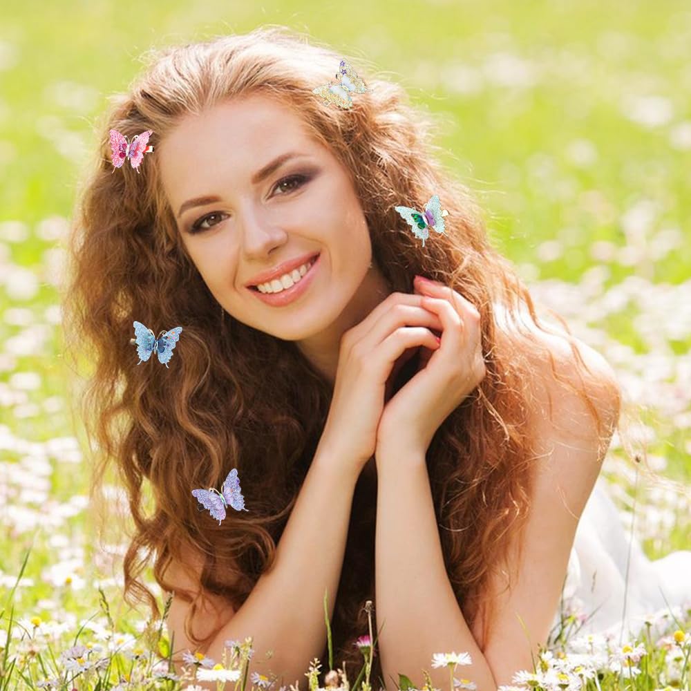 TODDER 12 PCS Glitter Butterfly Hair Clips, Sparkly Fairy Y2k Hair Clips for Women and Girls Butterfly Hair Accessories for Themed Party, Prom, Birthday, Wedding and Back to School