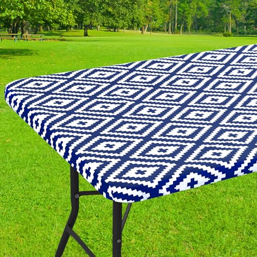 Smiry Waterproof Elastic Fitted Tablecloth for 6FT Tables - Navy