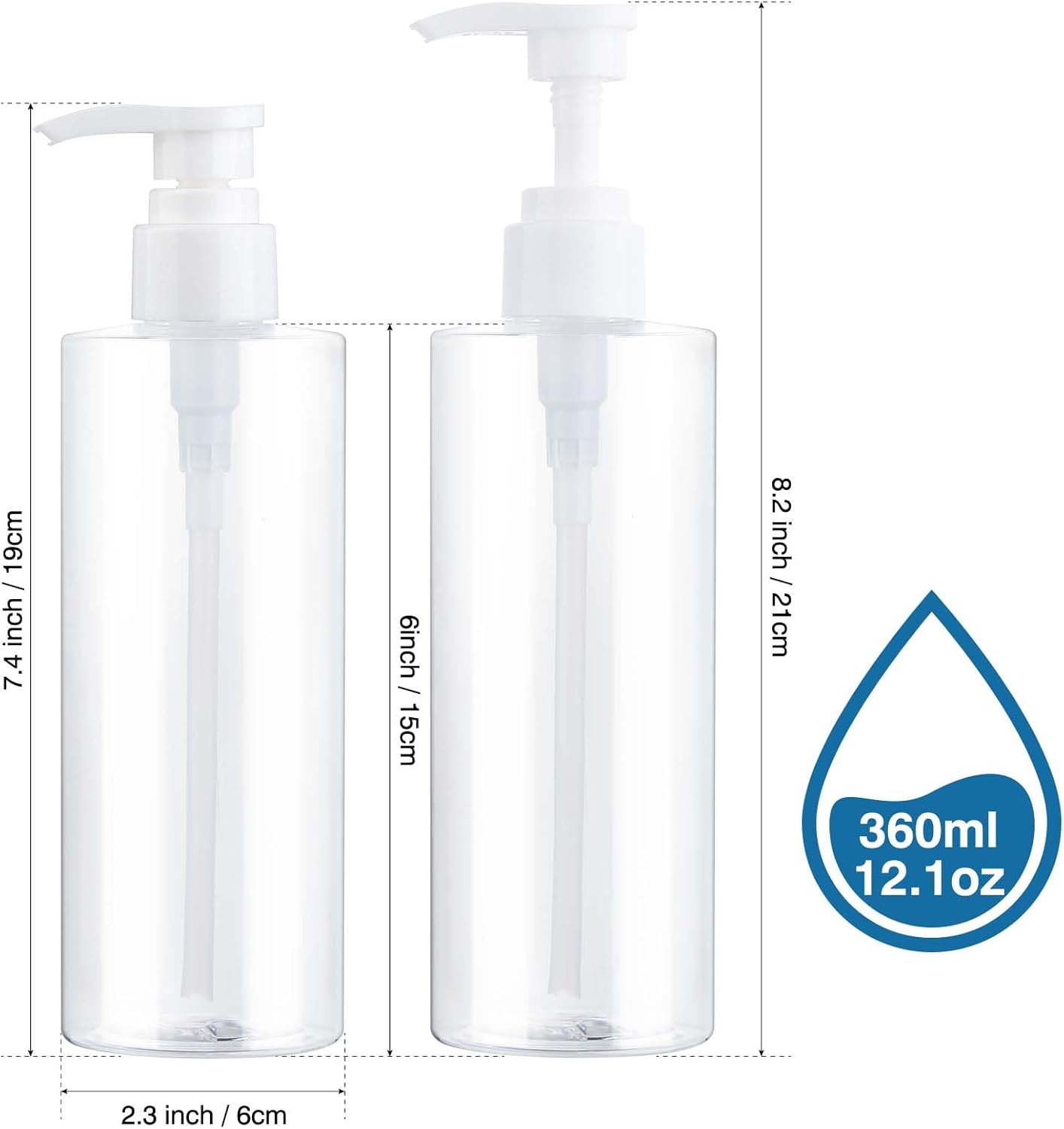 Plastic Pump Bottle Dispenser - BPA-Free Refillable Containers | 2 Pack for Shampoo, Lotion, Body Wash, Creams