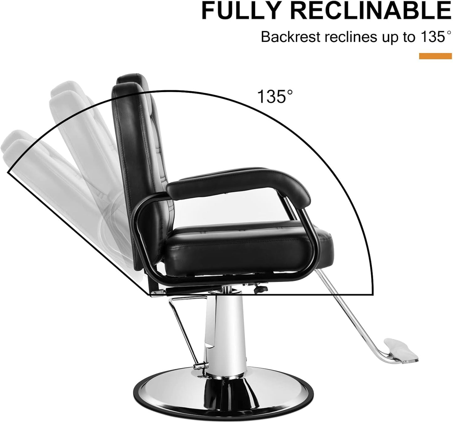 Heavy Duty Hydraulic Barber Chair - Extra Wide Reclining Salon Furniture | Black