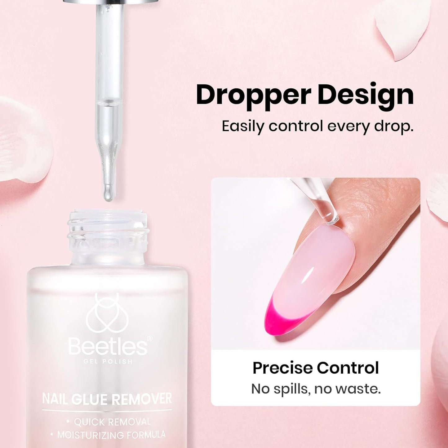 Beetles Nail Glue & Remover Kit | 20g No Wipe Hands-Free Gel for Press-On Nails - Includes 30ml Remover & Tools