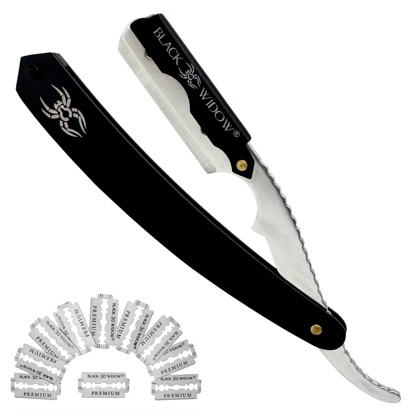 Black Widow Professional Straight Razor for Barbers – Wooden Handle, Stainless Steel Blade Holder – Precision Shaving Tool for Men’s Grooming – Easy Blade Replacement – Est. 2016