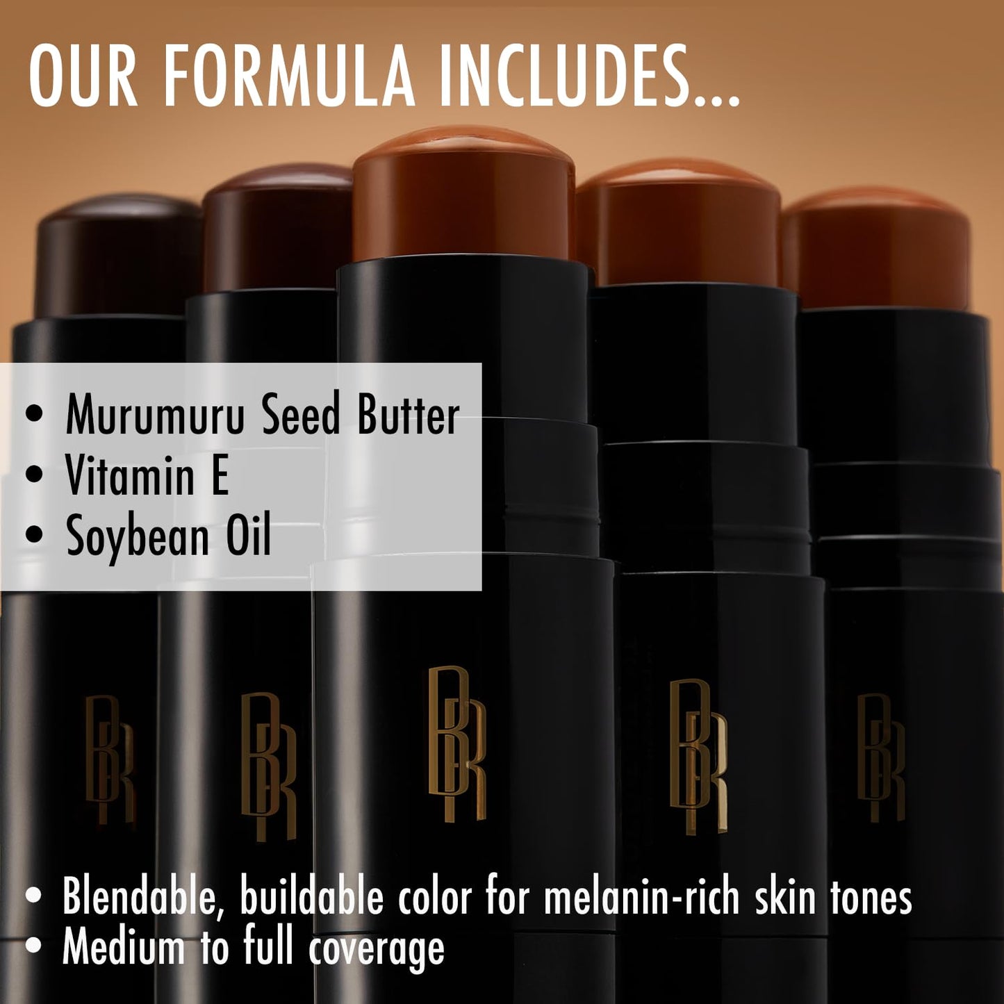 Black Radiance Color Perfect Foundation Stick - Buildable, Blendable Formula with Soft Brush Applicator | Brownie Shade