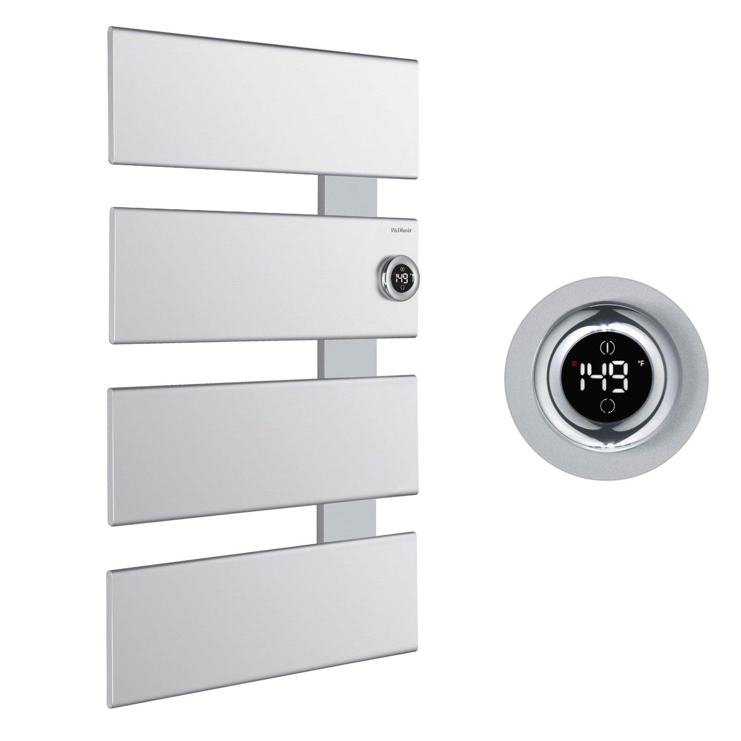 P&Dlusir X Series Heated Towel Rack, 4 Panel, Silver, Right-Wiring