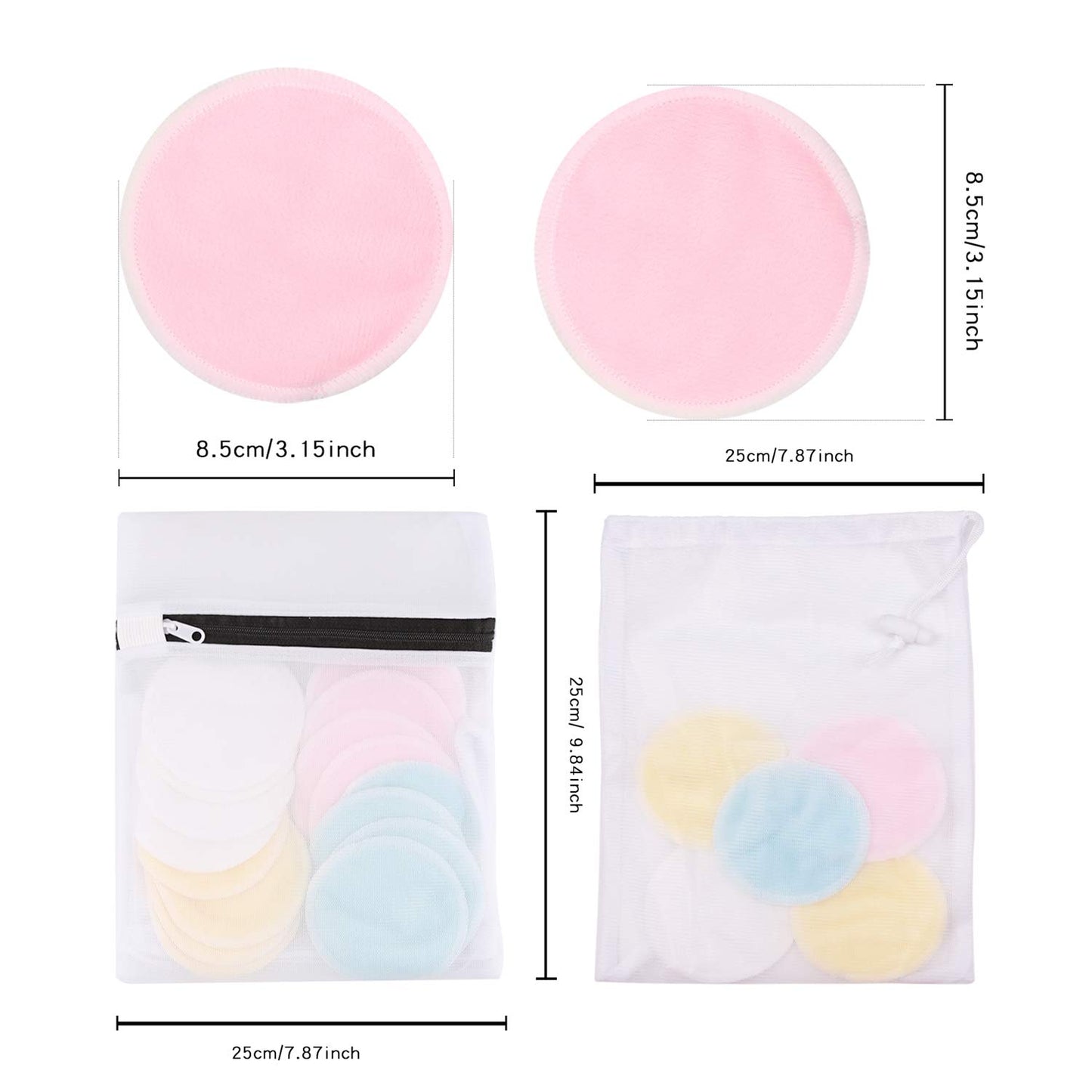 Reusable Makeup Remover Pads - Eco-Friendly Bamboo Cotton Rounds | 16 Pack with 2 Laundry Bags for All Skin Types