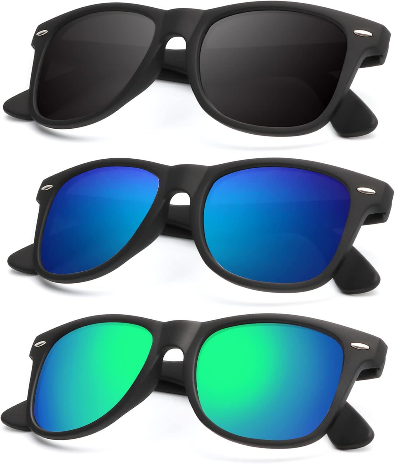 KALIYADI Polarized Sunglasses - Matte Finish, UV Blocking, Color Mirror Lenses | 3-Pack for Men & Women