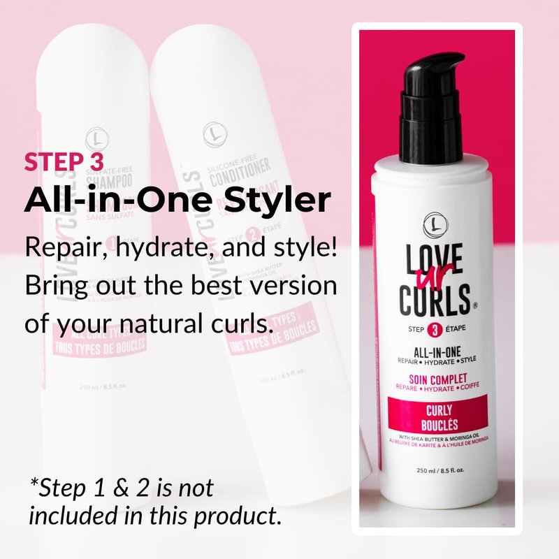 All in One Curl Cream Styler - Anti-Frizz Curling Cream for Curly Hair | Hydrate & Define with Shea Butter, 250mL