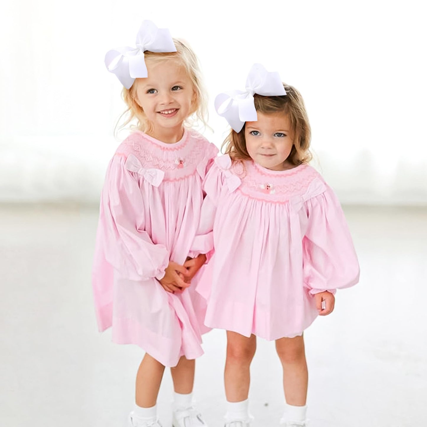 2PCS Oaoleer Layered Grosgrain Ribbon Alligator Hair Clips, White 6-inch Barrettes for Girls, Infants, Toddlers, Kids, and Teens