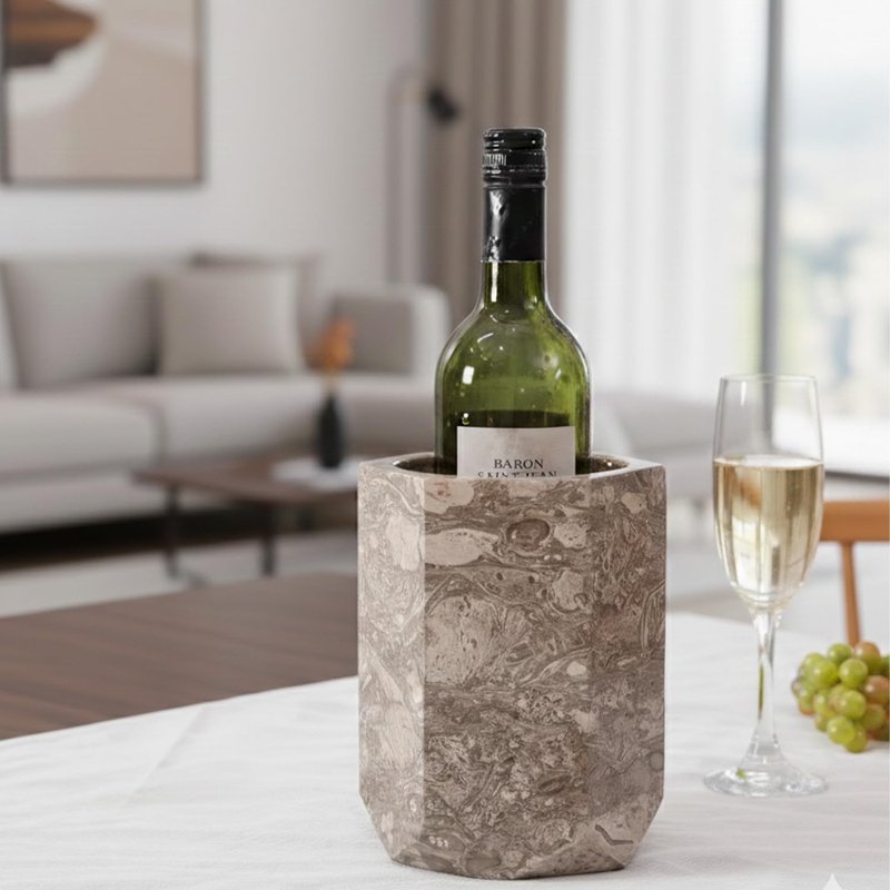 Radicaln Marble Wine Chiller Bucket 6.5 Inch Oceanic 750ml Wine Bottle Cooler & Champagne Chiller, Ice-Free Wine Cooler for Bar Cart, Kitchen Decor, Gift for Wine Lovers, Wedding & Housewarming Gift