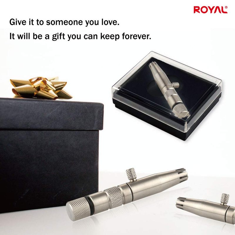 ROYAL [Made in Korea] Premium Manual Nose Hair Trimmer for Men Silver Bullet, Battery-Free, Stainless Steel Rotary Blade Grooming Tool, Waterproof, Safe & Painless with Patented Mechanism, ET-3