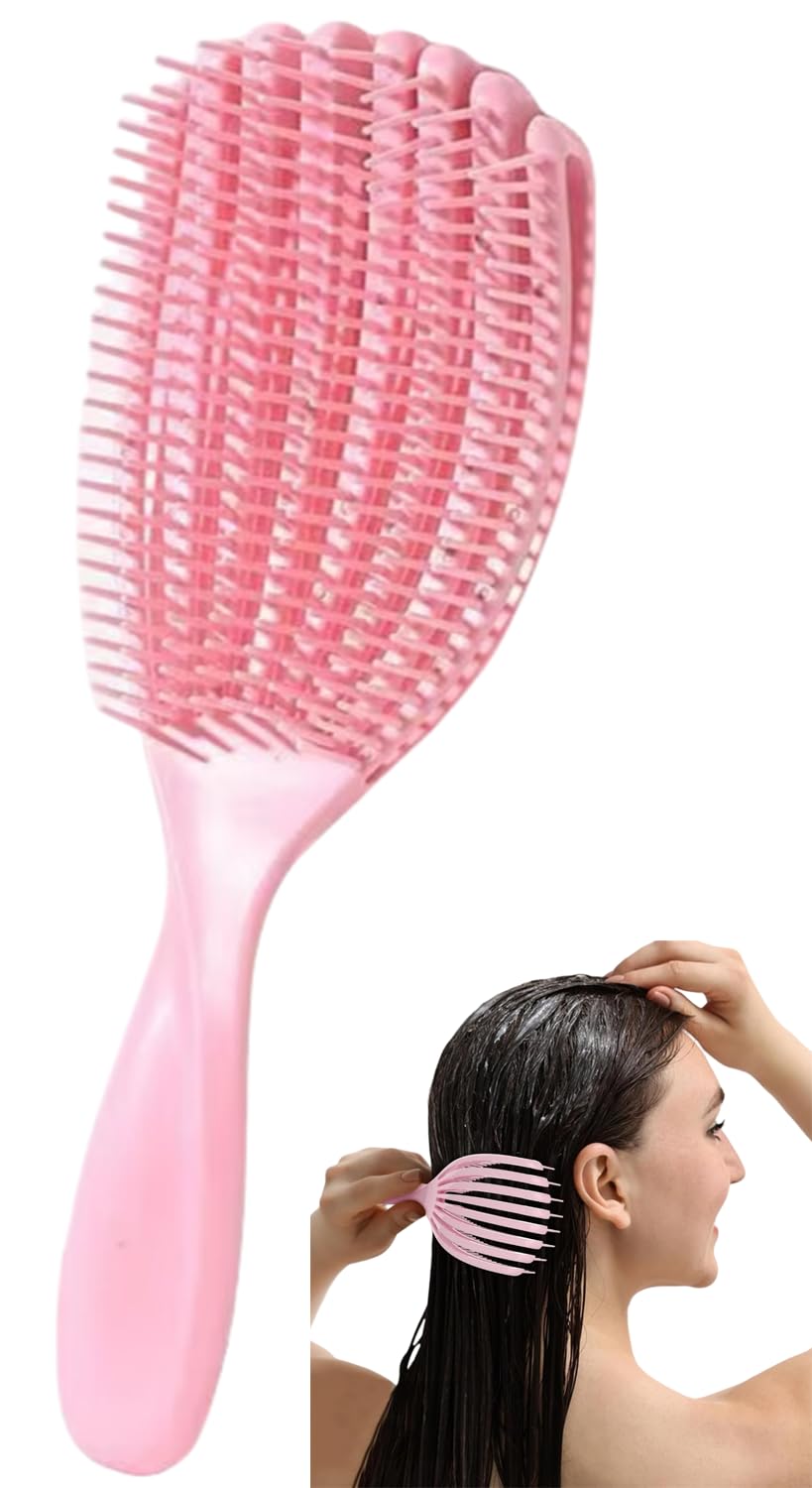 Professional Curved Vent Brush, Wet and Dry Use Curling Comb, Detangling and Massaging Hair Brush (Pink)