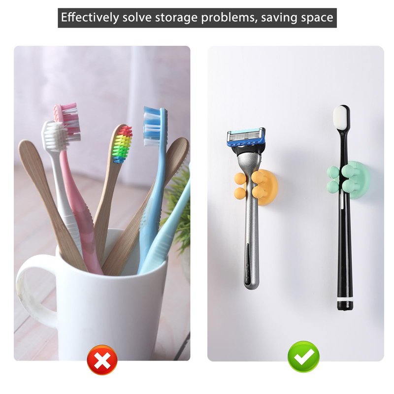 iBetterLife Good Grips Razor Holder - 4Pcs Silicone Toothbrush Holders for Shower Wall Mounted Self Adhesive Cute Dorm Room Bathroom Kitchen Organizer Storage Hook for Hanging Loofah Towel Tooth Brush