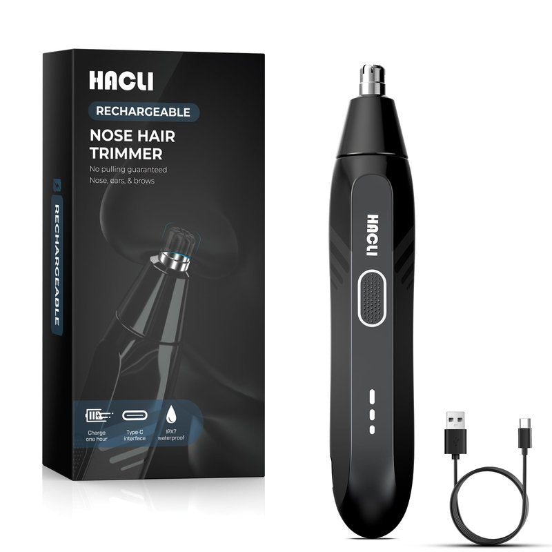 Nose Hair Trimmer for Men Women - HACLI Electric Painless Nose Hair Clipper, 8000RPM Powerful Motor, IPX7 Waterproof, Safe & Quiet, Replaceable Head, Travel Lock USB-C Rechargeable