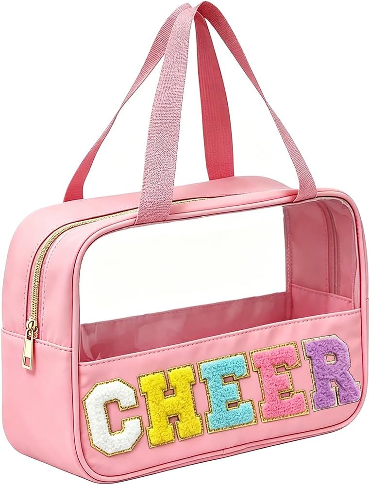 Cheer Makeup Bag - Waterproof Nylon Cosmetic Organizer | Chenille Letter Patch, Perfect Cheerleader Gift for Team