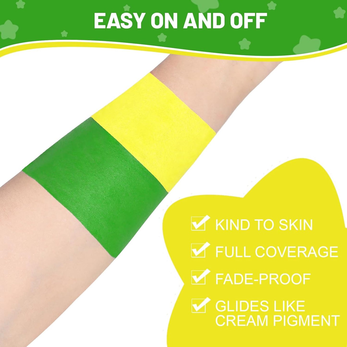 Dual-Ended Face Paint Stick - Non-Toxic, Waterproof Cream in Green & Yellow | Full-Coverage for Halloween, Cosplay & Sports