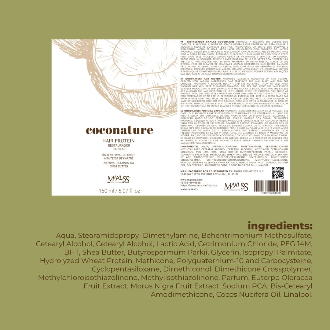 COCONATURE Hair Protein | Formaldehyde-Free Smoothing Treatment with Natural Coconut Oil & Shea Butter | Deep Repair, Frizz Control, Shine & Volume Reduction
