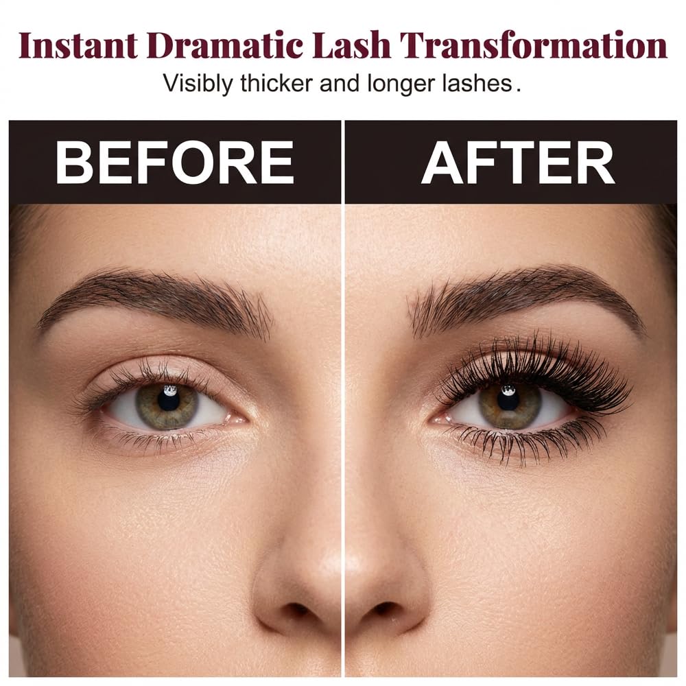 7D Waterproof Volume Mascara, 2026 Upgrade Black Lengthening Thickening Mascara, Natural Long Lasting Curling Lashes for Professional Eye Makeup Last All Day (Black-2Pcs)