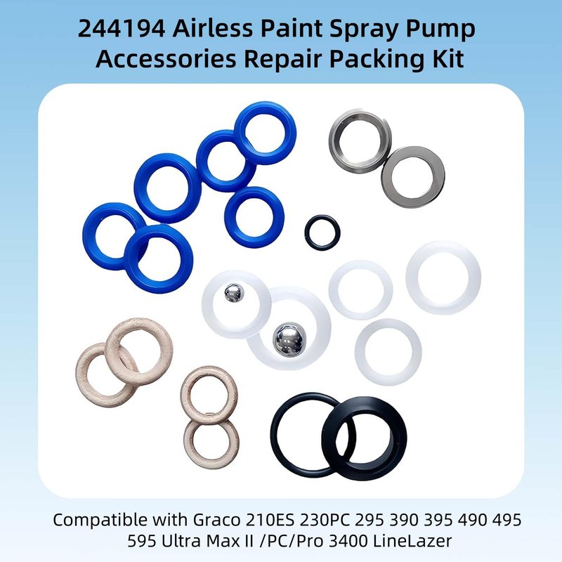 235014 Prime Spray Valve, Drain Valve and 244194 Pump Repair Packing Kit for Graco 210 230 295 390 395 490 495 595 3400 Airless Paint Sprayer Replacement Parts