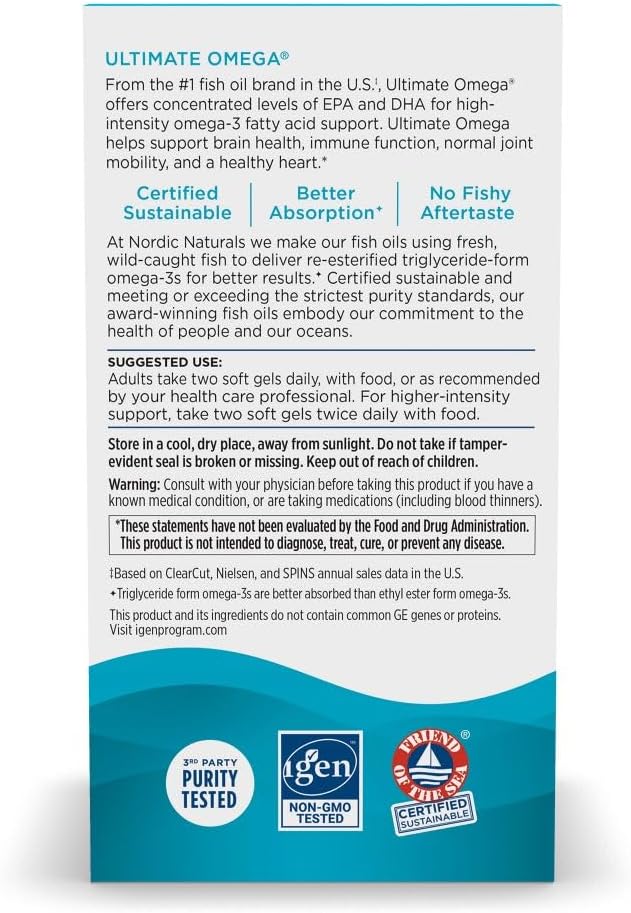 Nordic Naturals Ultimate Omega - High-Potency Omega-3 Fish Oil Supplement | 90 Soft Gels, Lemon Flavor, 1280 mg Omega-3