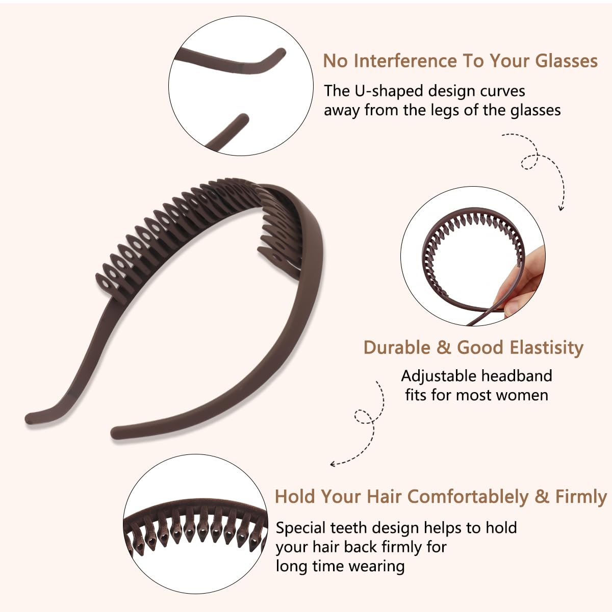 Comfortable Headbands for Women - No Headache Design for Glasses Wearers | Non-Slip Square Sunglasses Bands for Medium Thick Hair