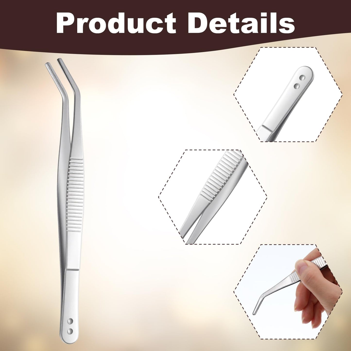 XLIUAX 35 Pcs Stainless Steel Tweezers with Curved Serrated Tip, 6" Sewing Machine Tweezer Non-Slip High Precision Multipurpose Tweezer for Craft Sewing Repair Supplies, Silver